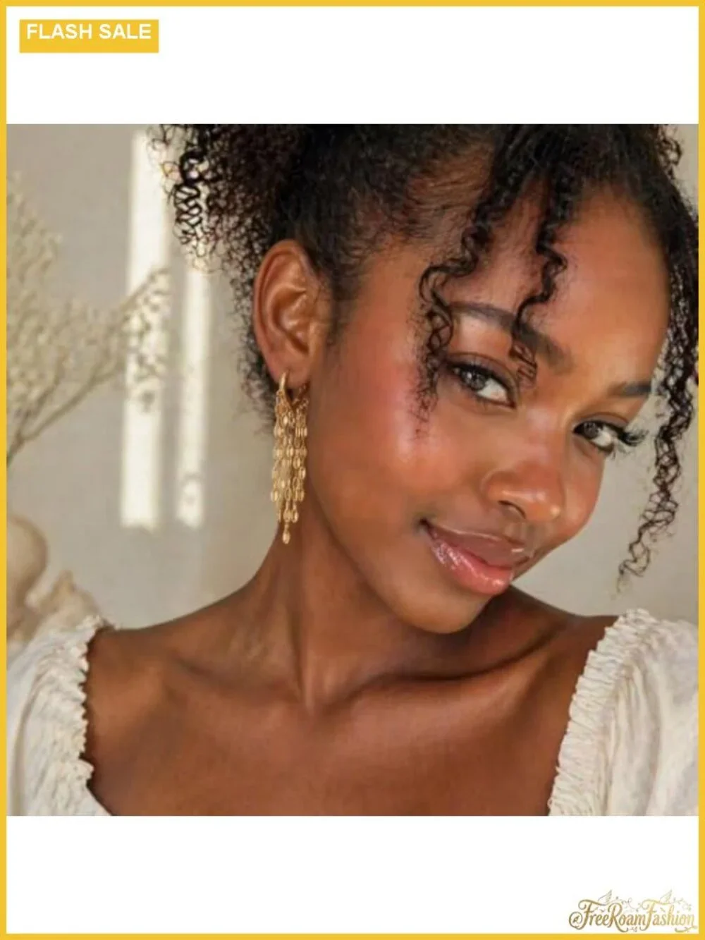 14K Gold Plated Stainless Steel Dangle Hoop Earrings Tassel Chain